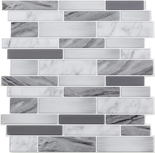 Vista 10 de Tack Tile Protector contra salpicaduras de vinilo para despegar y pegar (mosaico pequeño blanco)