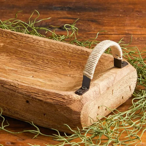 Vista 4 de Your Heart's Content Bandeja de mesa auxiliar de madera rústica con asas, centros de mesa de granja para mesa de comedor, bandejas decorativas