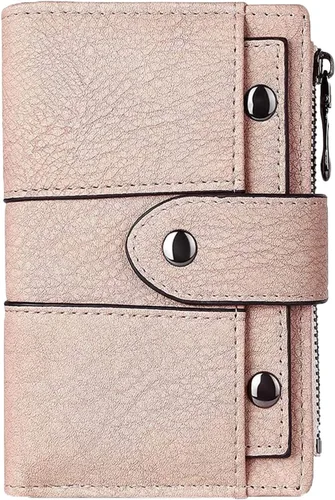 Vista 10 de Cartera pequeña de cuero para mujer con bloqueo RFID y ventana para identificación, Gris oscuro, Classic