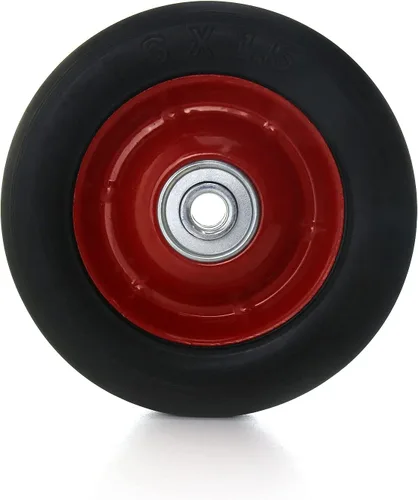 Vista 4 de QWORK Paquete de 2 ruedas de goma premium de 15.2 cm x 3.8 cm, eje de 1.3 cm, rueda de carro de carga con rodamiento de bolas, capacidad de hasta
