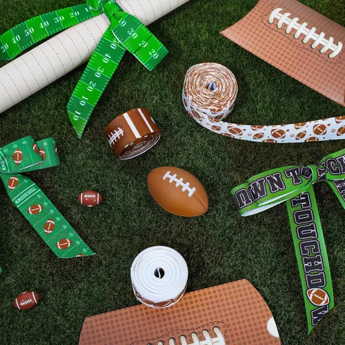 Vista 5 de Whaline 6 rollos de cinta de grogrén de fútbol de 30 yardas, cinta decorativa de tela para campo de pelota de rugby, cinta de envoltura de deportes
