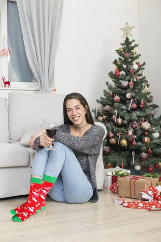 Vista 4 de MarJunSep 30 pares de calcetines de Navidad a granel para mujeres y hombres, regalos de elefante blanco
