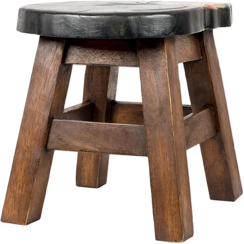 Vista 3 de Taburete corto decorativo de madera dura de acacia tallada a mano con diseño de gato de esmoquin