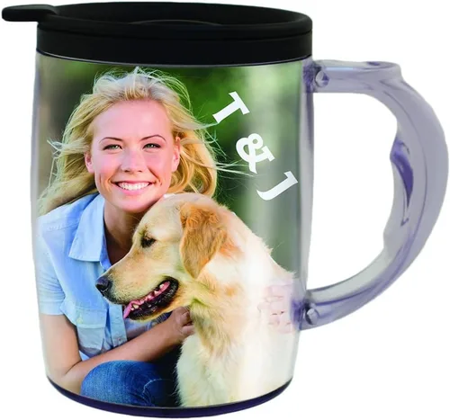 Vista 2 de PixMug - Taza de fotos de 15 onzas con parte superior a prueba de derrames, inserta tus propias fotos o crea e imprime insertos en línea, 1 paquete