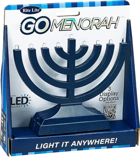 Vista 4 de Rite Lite Go Menorah Mini Menorá Metálica Eléctrica - Menorá de Janucá LED Alimentada por Batería/USB Menorá Judía de las Fiestas - Decoraciones