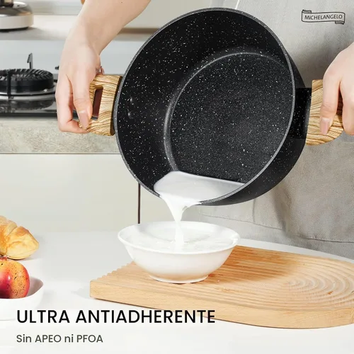 Vista 2 de MICHELANGELO Olla de sopa antiadherente de 4.3 cuartos de galón con tapa, revestimiento de granito no tóxico, compatible con inducción, olla Negro