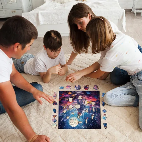 Vista 3 de Rompecabezas de madera para adultos, rompecabezas de astronauta, formas de rompecabezas de universo y caja de rompecabezas de madera, regalo