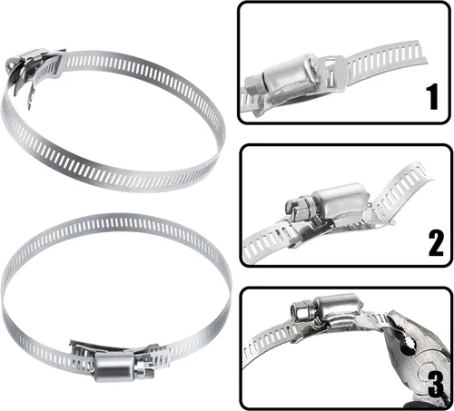 Vista 3 de Kit de abrazaderas de manguera de acero inoxidable 304 para bricolaje, correa de metal cortada a medida de 66 pies + 50 sujetadores, abrazaderas