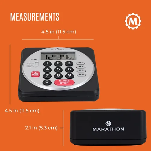 Vista 4 de MARATHON Temporizador digital de 100 horas de grado comercial con teclado negro/plateado