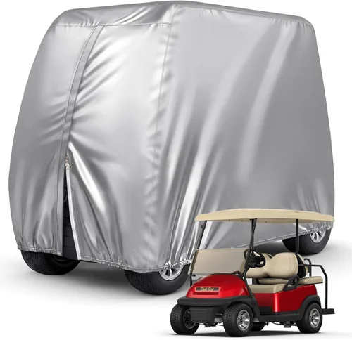 Vista 10 de Funda para Carrito de Golf para 2 Pasajeros Resistente, 420D Impermeable Fundas para Carrito de Golf Techo Extendido Compatible con Carritos de Golf