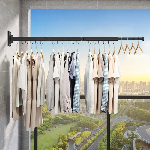 Vista 6 de Estante de secado de ropa montado en la pared, estante de secado de ropa plegable, estante de secado plegable retráctil para colgar ropa