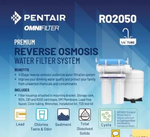 Vista 4 de Pentair OMNIFilter RO2050 Sistema de ósmosis inversa, sistema de filtración de agua potable de 4 etapas para debajo del fregadero, certificado NSF