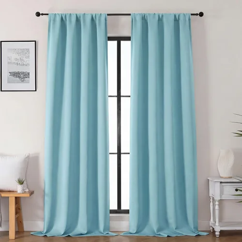 Vista 81 de Gwine Aqua Short Curtains 36 Inches Long - Small Half Window Kitchen Curtains Over Sink, Solid Blackout Curtain for Bathroom Basement Cabinet RV, 2