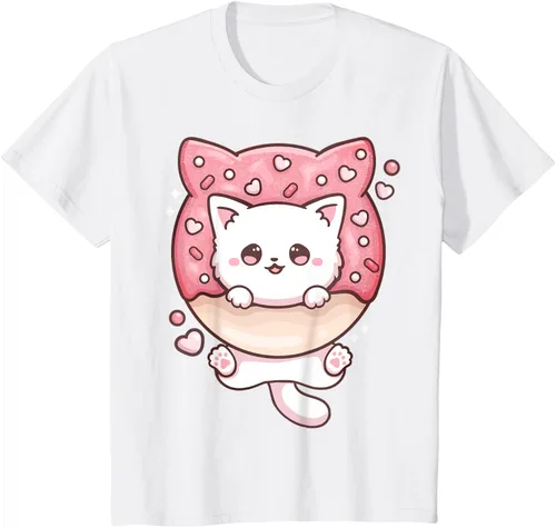 Vista 67 de Camiseta Kawaii Cat Donut Anime Lover Otaku, Negro