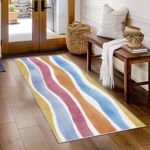 Vista 8 de Black and White Striped Runner Rug 2x4 Small - Hallway Runner Rug Stripe Pattern, Non Slip, Washable, Black and White Striped Home Decor Carpet for