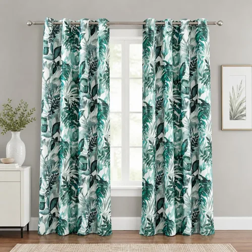 Vista 15 de VOGOL Cortinas opacas tropicales de 63 pulgadas de largo, con patrón vívido de hojas de palmera, cortinas de oscurecimiento de habitación para sala