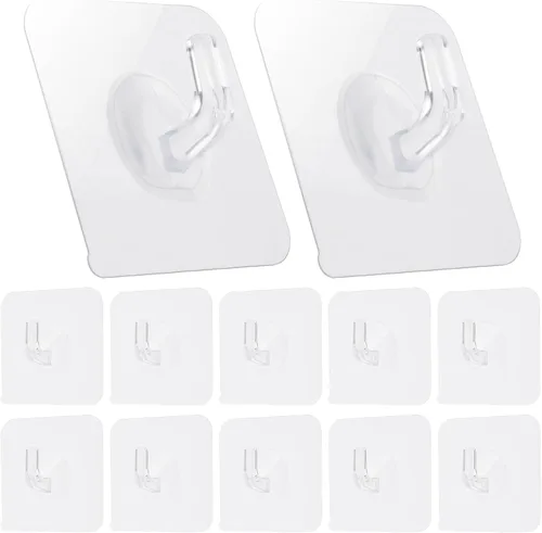Vista 8 de COMNICO Paquete de 12 Ganchos Adhesivos de Plástico Transparente Impermeables Resistentes Pegajosos para Pared Techo Puerta Ventana Gancho