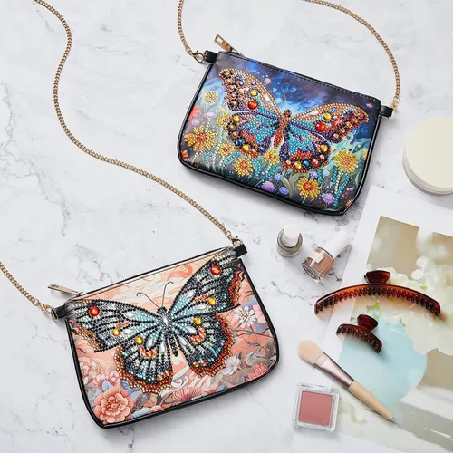 Vista 3 de Geyoga 2 piezas de bolso de arte de diamantes de imitación bolso cruzado 5D DIY hombro maquillaje bolsa cadena cuero embrague kits de arte
