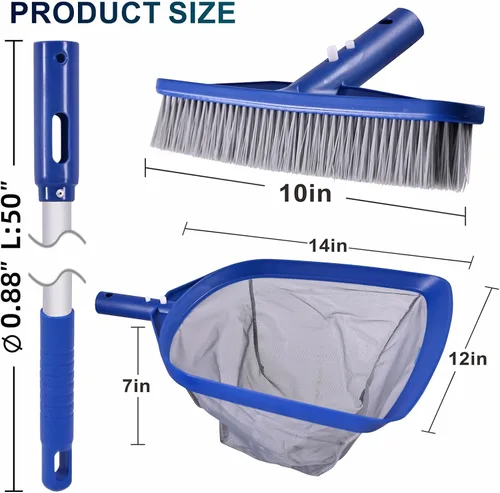 Vista 2 de POOLAZA Red de desnatador de piscina y cabezal de cepillo de piscina con poste de aluminio de 50 pulgadas