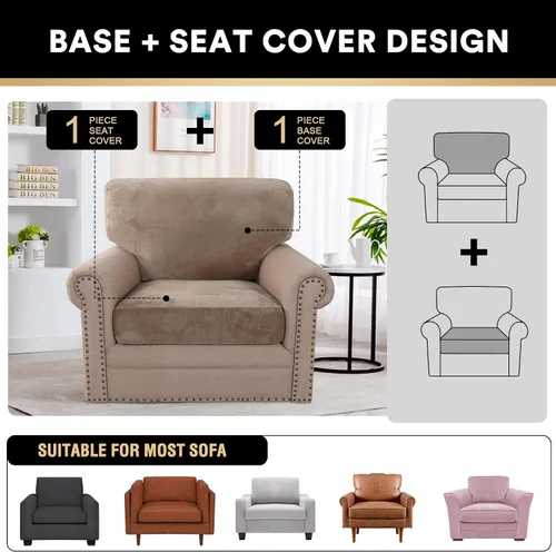 Vista 3 de PrinceDeco Fundas para sillas de terciopelo de varias piezas, fundas de cojín para sofá, fundas de cojín lavables, fundas de cojín de asiento y Gris