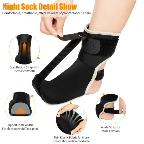 Vista 3 de Calcetín de férula nocturna para fascitis plantar mejorado, soporte para fascitis plantar para mujeres y hombres con soporte de arco para tendinitis
