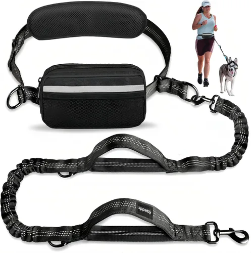 Vista 12 de Uppetly Correa de correr para perros manos libres con cinturón de cintura, cuerda elástica de doble asa retráctil para perros pequeños y medianos