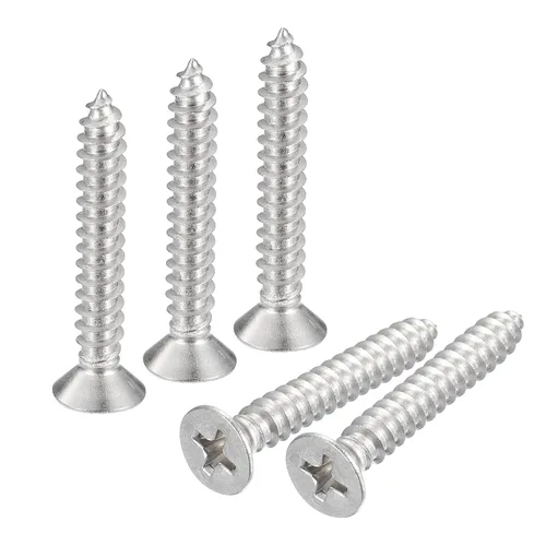 Vista 24 de uxcell Tornillos de chapa de cabeza plana #4x1, 50 tornillos de madera Phillips Drive Tornillos de acero inoxidable 304 Autoperforantes