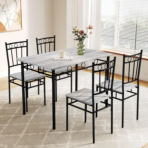 Vista 15 de Juego de mesa de comedor para 4, mesa de cocina y sillas de 5 piezas, juego de mesa de comedor rectangular con 4 sillas, juego de mesa de cocina que