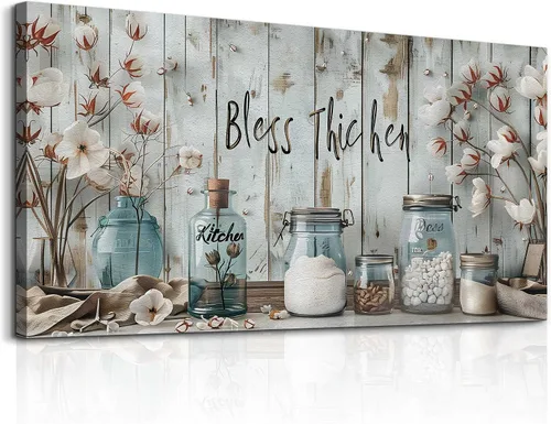 Vista 2 de ERQINHUA Lienzo decorativo retro para pared, decoración de pared para sala de estar, cocina y comedor, pintura de hierba con flores, obras de arte