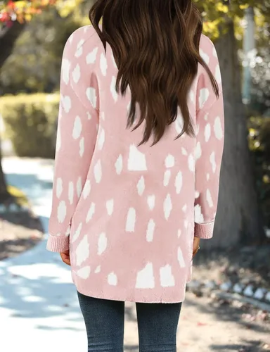 Vista 2 de ZESICA Suéter de punto con estampado de leopardo para mujer, manga larga, frente abierto, para otoño e invierno 2024
