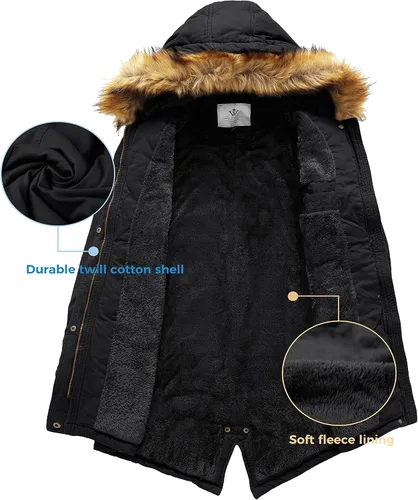 Vista 5 de WenVen Chaqueta larga de invierno con capucha y forro de sherpa para mujer, Beige