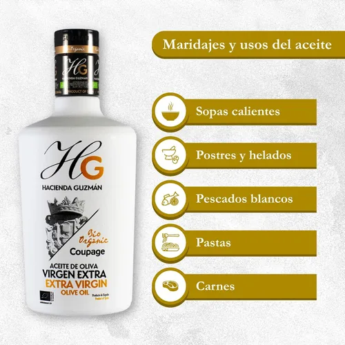 Vista 3 de HACIENDA GUZMÁN - Aceite de Oliva Virgen Extra Bio Mezcla de Manzanilla, Hojiblanca y Arbequina. Perfecto para cocinar, hornear y aderezo