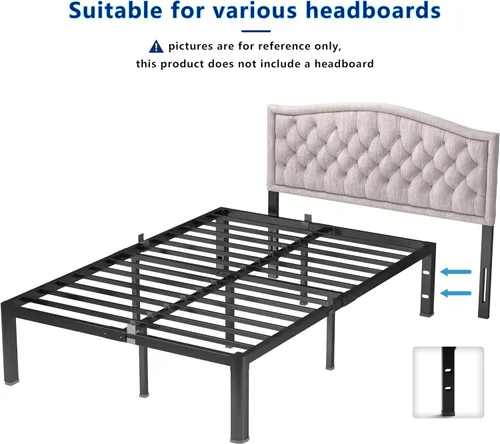 Vista 5 de yookare Armazón de cama de plataforma de metal Twin de 14 pulgadas con esquinas redondas y retenedores de colchón, soporte de listones de acero