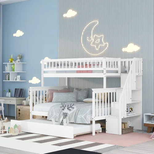 Vista 15 de Harper & Bright Designs Literas de tamaño individual sobre matrimonial, litera con escaleras y nido, literas de madera con estante de almacenamiento