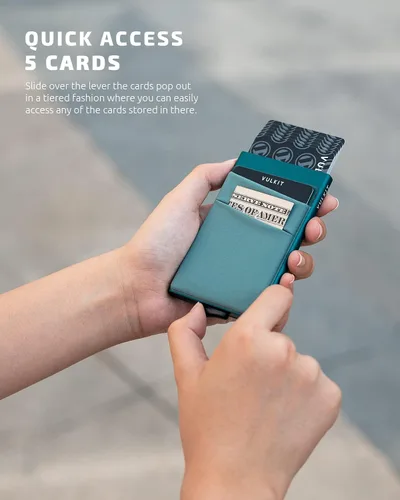 Vista 8 de VULKIT Card Holder with Money Pocket Pop Up Wallet RFID Blocking Slim Metal Bank Card Case Holds 5 Cards and Notes