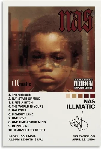 Vista 9 de Illmatic - Póster en lienzo para decoración de dormitorio, 08 x 12 pulgadas Estilo de marco