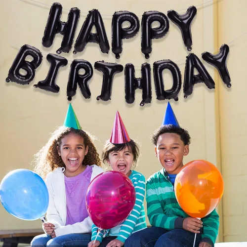 Vista 6 de Accevo Cartel de globos negros con letras Happy Birthday, 16 pulgadas, papel de aluminio, letras 3D, feliz cumpleaños para niños, adultos, unisex