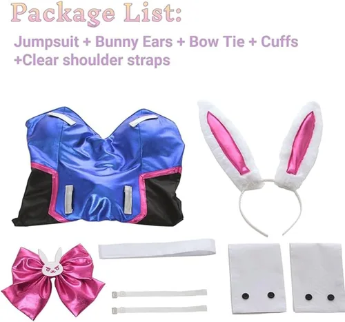 Vista 4 de NSPSTT Disfraz de conejito para mujer, traje de conejo cosplay de Dva, trajes de Hana Song Cos