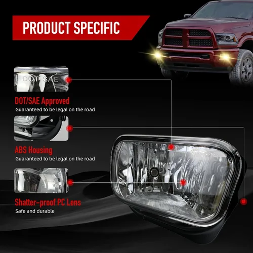 Vista 4 de Luces antiniebla compatibles con Dodge Ram 1500/2010-2018 Dodge Ram 2500 3500 2009-2012 1 par de faros antiniebla para parachoques delantero