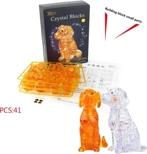 Vista 4 de Rompecabezas de cristal 3D para perros, rompecabezas de cristal para rompecabezas a partir de 16 años, 41 piezas (naranja)