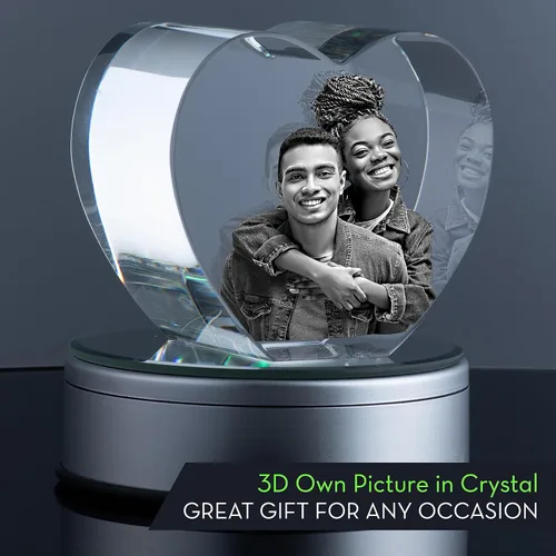 Vista 6 de Corazón de fotos de cristal 3D personalizado, recuerdo de imagen grabado personalizado para parejas, aniversario, día de San Valentín, regalos