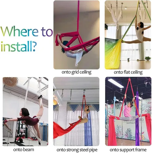 Vista 8 de Set de Equipo Deluxe de Sedas Aéreas - Hamaca Aérea de Yoga de 11 Yardas para Acrobacia, Artes Circenses, Danza (L:10m W:2.8m)