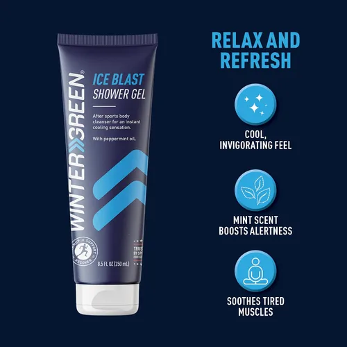 Vista 4 de Wintergreen Ice Blast Gel de ducha, 8.5 onzas – Gel de baño refrescante después del entrenamiento para hombres y mujeres, impregnado con extractos