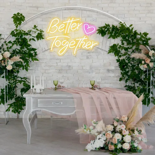 Vista 6 de Letreros de neón con texto en inglés «Better Together», «Arrinew LED», alimentado por USB, para decoración de pared del hogar, luces de neón
