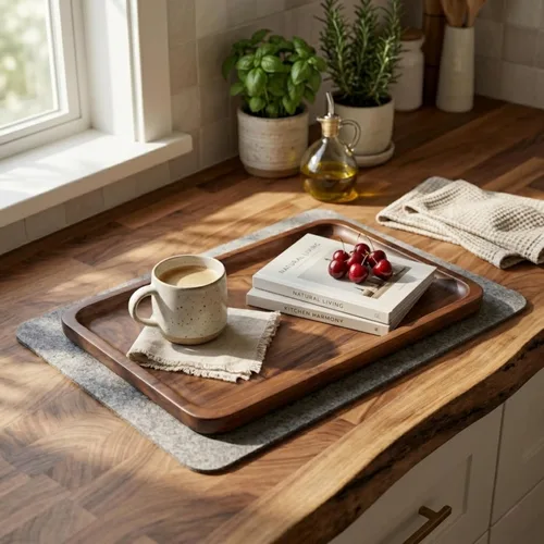 Vista 7 de Bamber Bandeja de Servir de Madera Decorativa de Café y Té Plato de Nogal Negro 15.3 x 11.4 Pulgadas