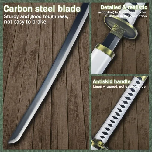 Vista 7 de Adust Espadas Roronoa Zoro de acero al carbono, espada de anime de metal real, disfraz de cosplay de Roronoa Zoro de 41 pulgadas en general, espada