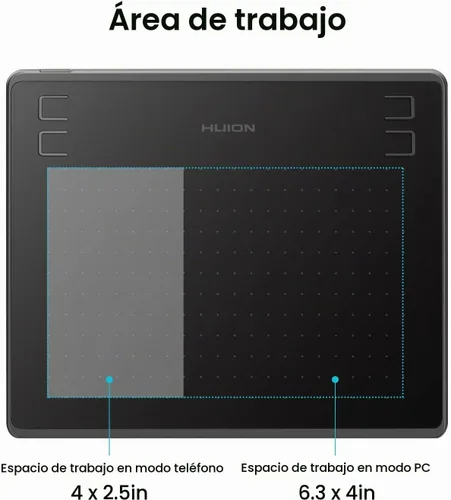 Vista 8 de HUION HS64 - Tableta de dibujo digital con lápiz capacitivo sin batería y guante HUION Artist para Linux, Windows, Mac y Android