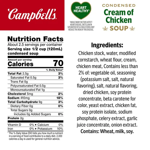 Vista 2 de Campbell's Crema de pollo saludable para corazón condensado, lata de 10.5 onzas (paquete de 12)