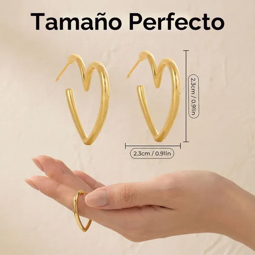 Vista 6 de Aretes chapados en oro de 14 quilates para mujer, joyería gruesa Corazón de oro de 14 quilates