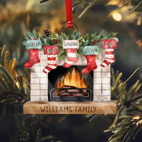 Vista 7 de Adornos familiares personalizados de Navidad 2026, hasta 7 nombres, adorno personalizado para chimenea con nombres, adorno para árbol de Navidad
